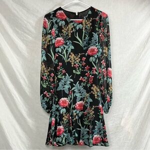 Tommy Hilfiger Floral Sheer‎ Fit Flare Short Dress Womens 2 3/4 Sleeve Waist Tie